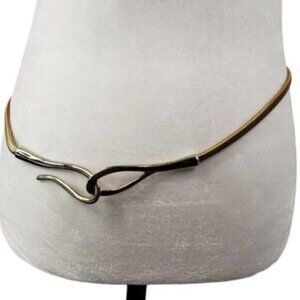 Gold Tone Metal Stretch Thin Belt Hook Loop Close Disco Retro Vibe OS